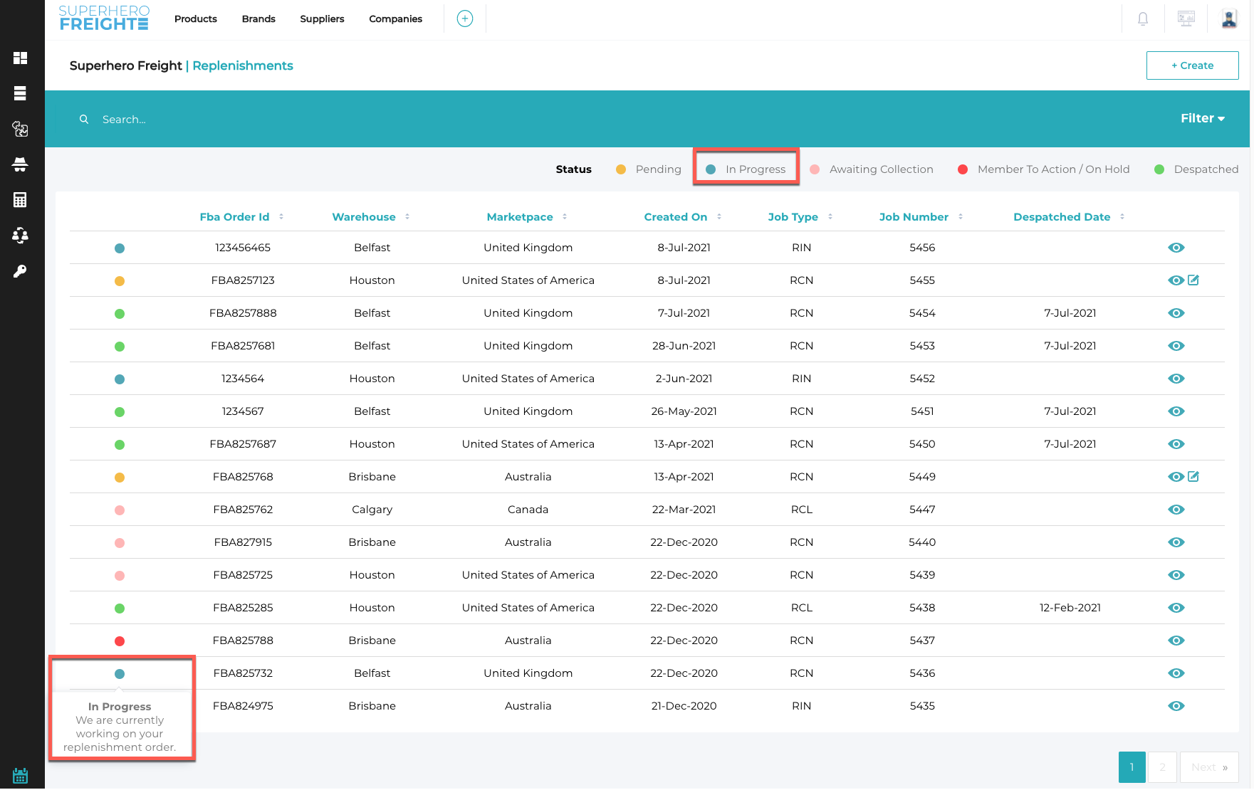 Replenishment Statuses – Marketplace SuperHeroes